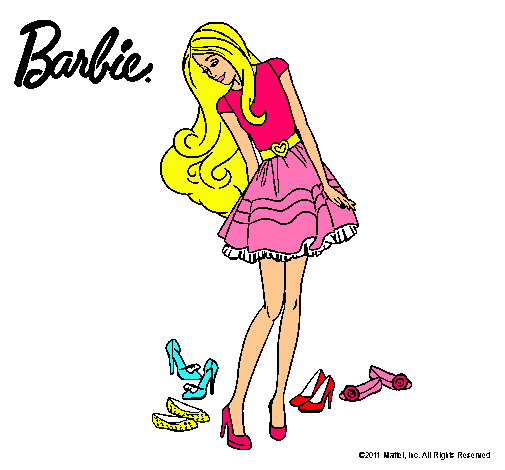 Dibujo Barbie y su colección de zapatos pintado por mariajos