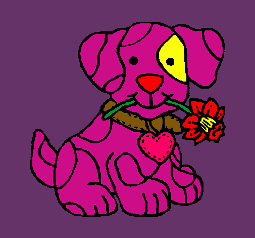 Dibujo Cachorro con una flor en la boca pintado por javieritax