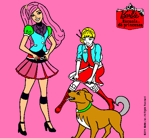 Dibujo De Barbie Con Su Perrito Y Una Amiga Pintado Por Laiaaluju En