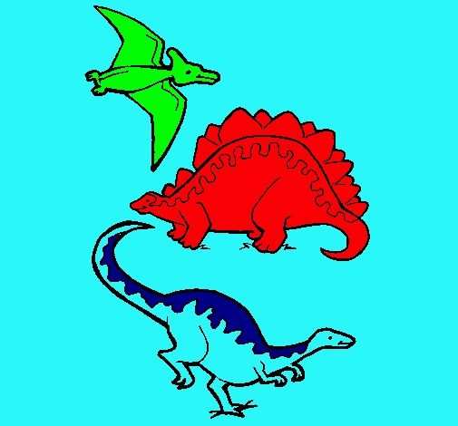 Dibujo Tres clases de dinosaurios pintado por catalt