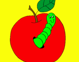 Dibujo Manzana con gusano pintado por gabjor