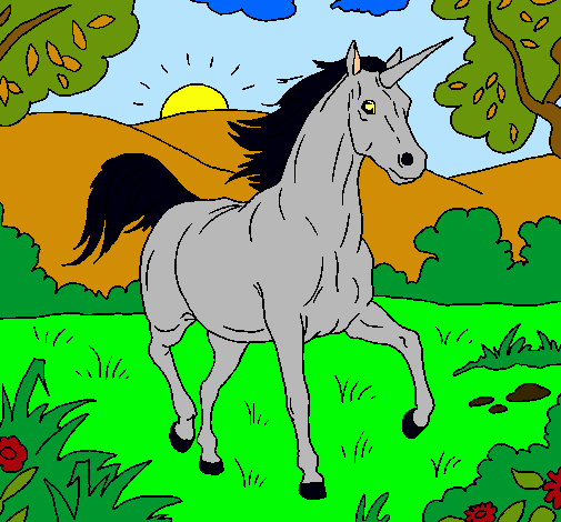 Dibujo Unicornio corriendo pintado por hpna