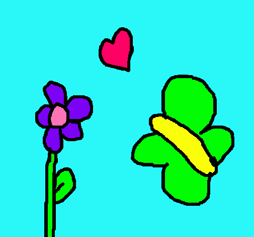 Dibujo Mariposa, flor y corazón pintado por -Estelamin