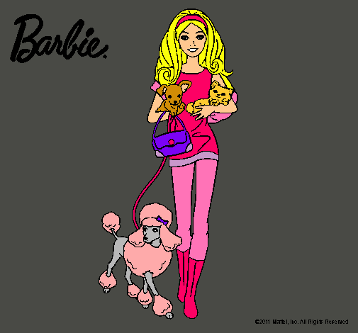 Dibujo Barbie con sus mascotas pintado por sofia34ha2