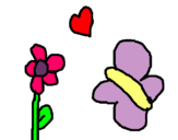Dibujo Mariposa, flor y corazón pintado por daan