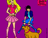 Dibujo Barbie con su perrito y una amiga pintado por Sther
