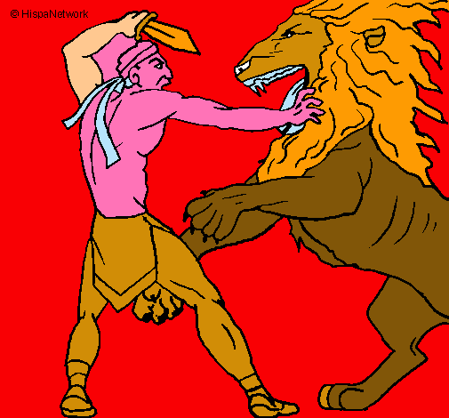 Dibujo Gladiador contra león pintado por araceli_ga
