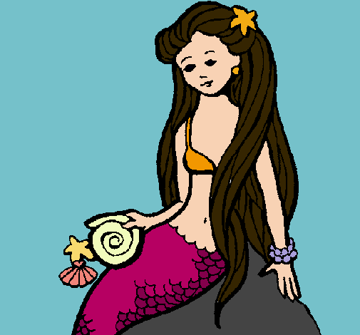 Dibujo Sirena con caracola pintado por Aleida