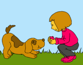 Dibujo Niña y perro jugando pintado por Rebecka 