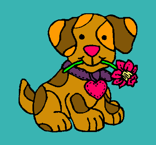 Dibujo Cachorro con una flor en la boca pintado por chupi