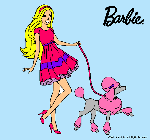 Dibujo Barbie paseando a su mascota pintado por sofia34ha2