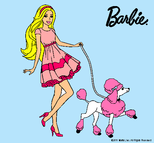 Dibujo Barbie paseando a su mascota pintado por monserra
