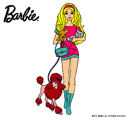 Dibujo Barbie con sus mascotas pintado por vanetxu