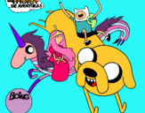 Dibujo Jake, Finn, la princesa Chicle y Lady Arco Iris pintado por chupi