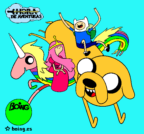 Dibujo Jake, Finn, la princesa Chicle y Lady Arco Iris pintado por alicia_493