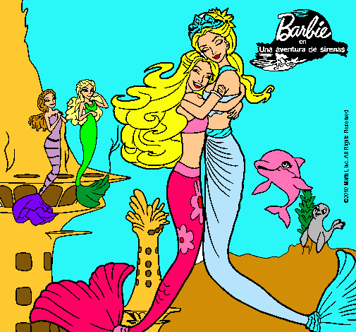 Dibujo Barbie sirena y la reina sirena pintado por monserra
