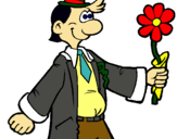 Dibujo Hombre contento con una flor pintado por elianet
