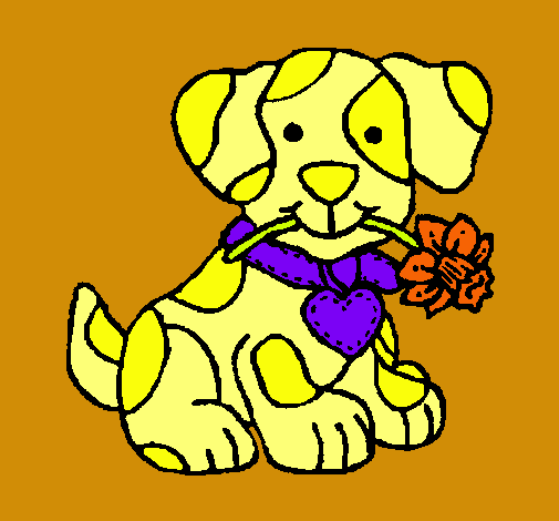 Dibujo Cachorro con una flor en la boca pintado por luna781