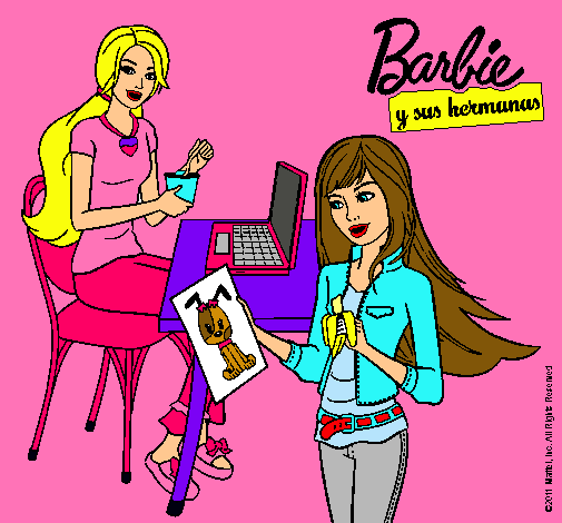 Dibujo Barbie y su hermana merendando pintado por Nikii0109