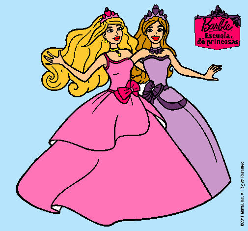 Dibujo Barbie y su amiga súper felices pintado por jimena77