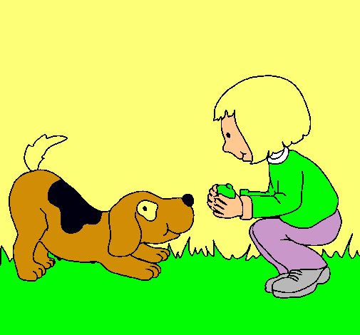 Dibujo Niña y perro jugando pintado por miamile160
