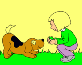 Dibujo Niña y perro jugando pintado por miamile160