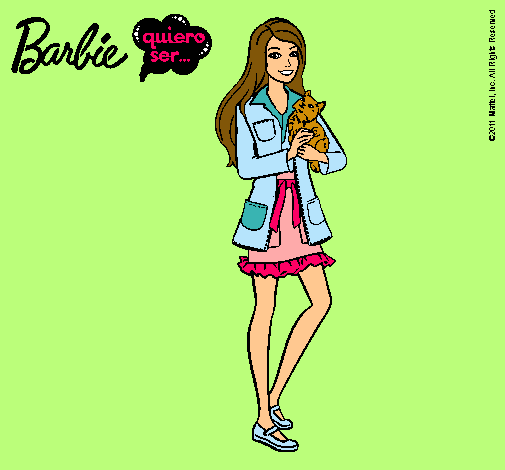 Dibujo Barbie con un gatito pintado por Jessica--F