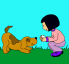Dibujo Niña y perro jugando pintado por alain04
