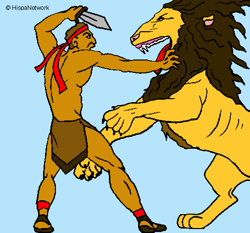 Dibujo Gladiador contra león pintado por Jessica--F