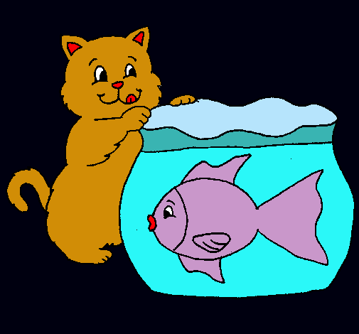 Dibujo Gato y pez pintado por tresada