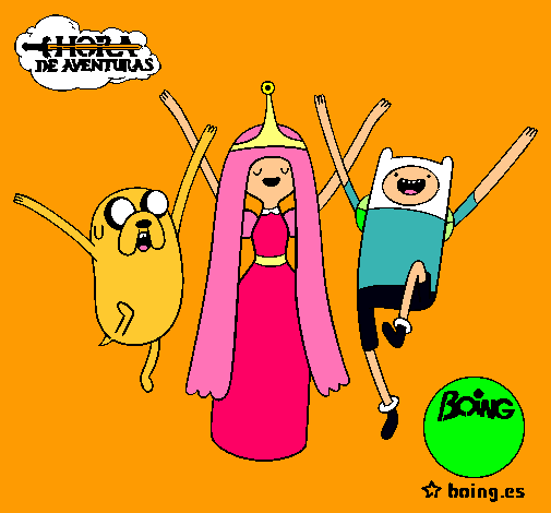 Dibujo Jake, Princesa Chicle y Finn pintado por chupi