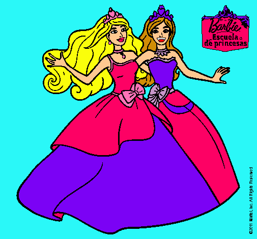 Dibujo Barbie y su amiga súper felices pintado por skiper9