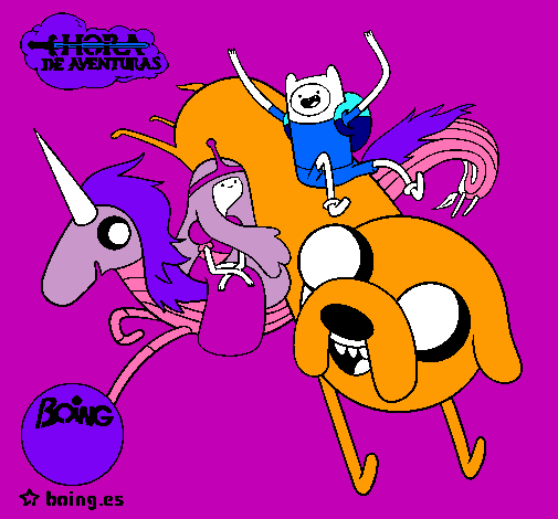 Dibujo Jake, Finn, la princesa Chicle y Lady Arco Iris pintado por nayua