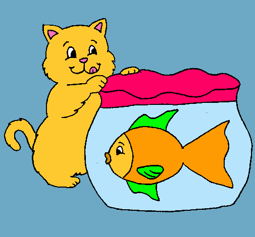 Dibujo Gato y pez pintado por imabelle1