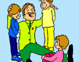 Dibujo Papa con sus 3 hijos pintado por elieth