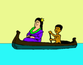 Dibujo Madre e hijo en canoa pintado por elalo