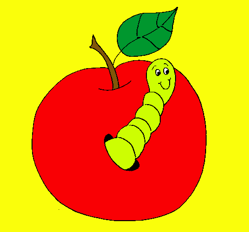 Dibujo Manzana con gusano pintado por fizi
