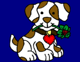 Dibujo Cachorro con una flor en la boca pintado por mguel