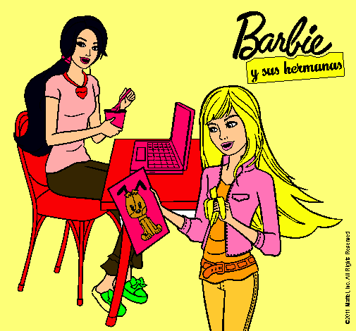 Dibujo Barbie y su hermana merendando pintado por carl