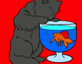 Dibujo Gato mirando al pez pintado por danigato