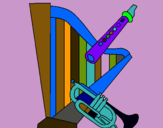 Dibujo Arpa, flauta y trompeta pintado por irene2020