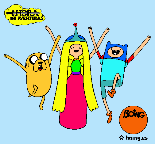 Dibujo Jake, Princesa Chicle y Finn pintado por IvAm