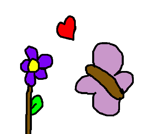 Dibujo Mariposa, flor y corazón pintado por nancyazmin