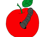 Dibujo Manzana con gusano pintado por faniiiiiii