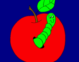 Dibujo Manzana con gusano pintado por abinadi