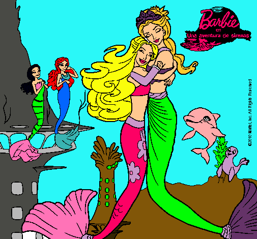 Dibujo Barbie sirena y la reina sirena pintado por lamiamuoz