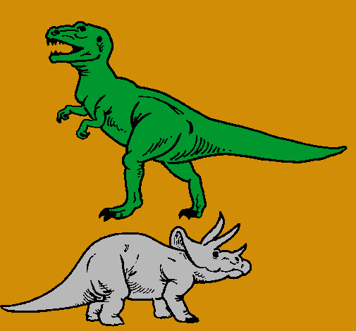 Dibujo Triceratops y tiranosaurios rex pintado por lesmon