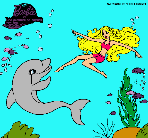 Dibujo Barbie jugando con un delfín pintado por hpna