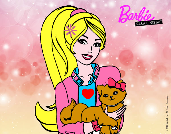 Dibujo Barbie con su linda gatita pintado por Ana_H_U