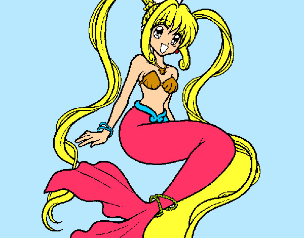 Dibujo Sirena con perlas pintado por caelike